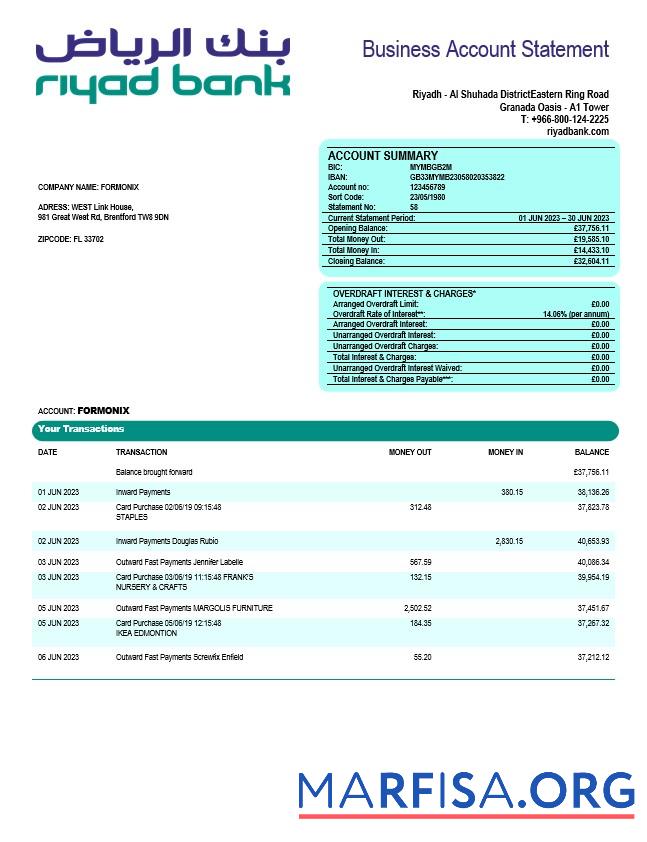 Blank Riyad Bank enterprise statement Word and PDF template